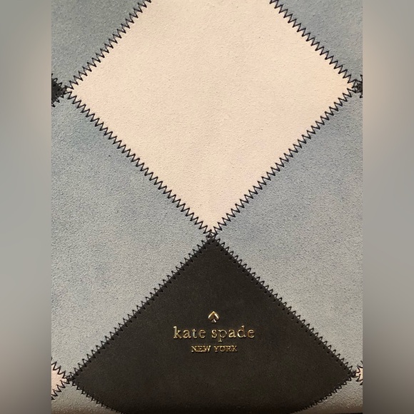 NWT-Kate Spade-Leila-Med 3 Compartment Shoulder-Patchwork Suede-Blazer Blue-$479 - Picture 3 of 15